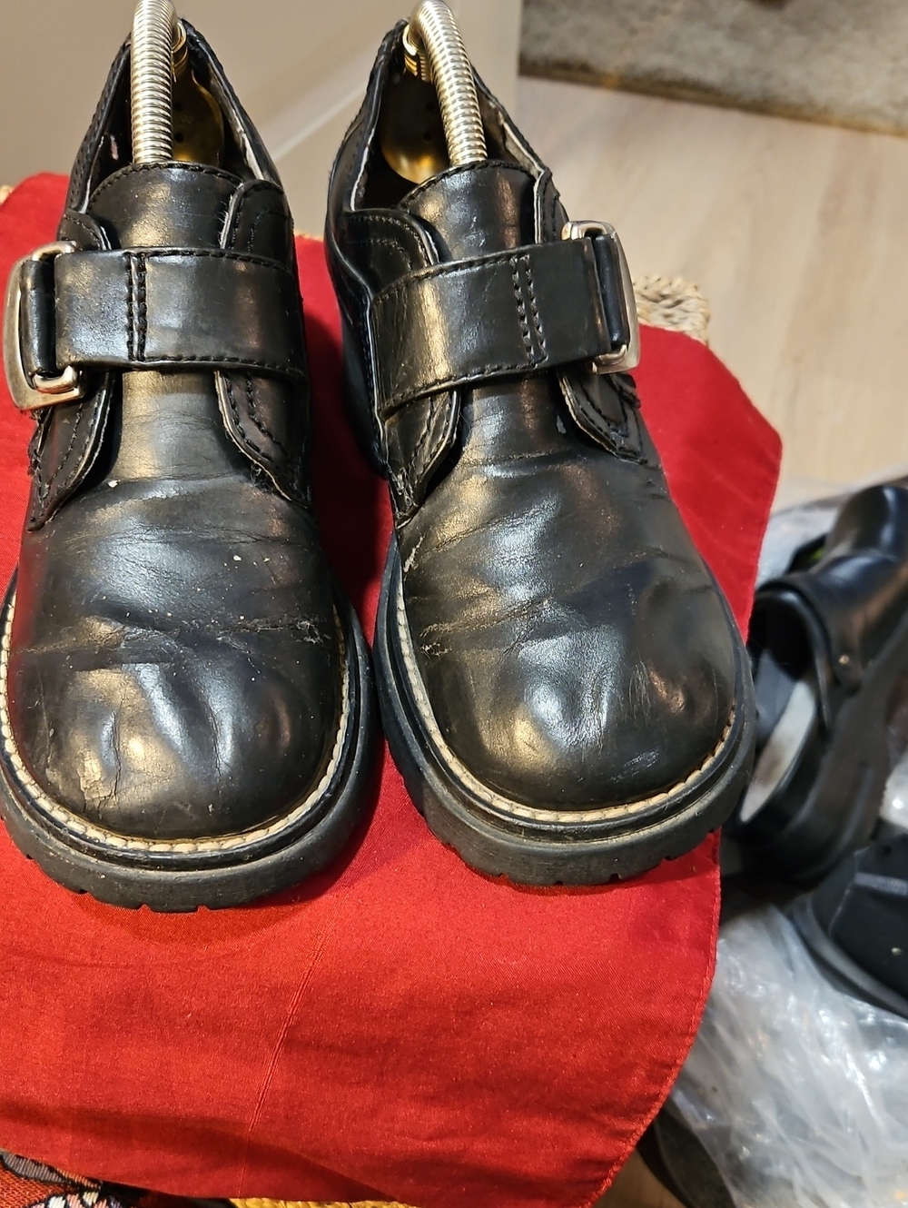 Women's Black Leather Buckle Mules